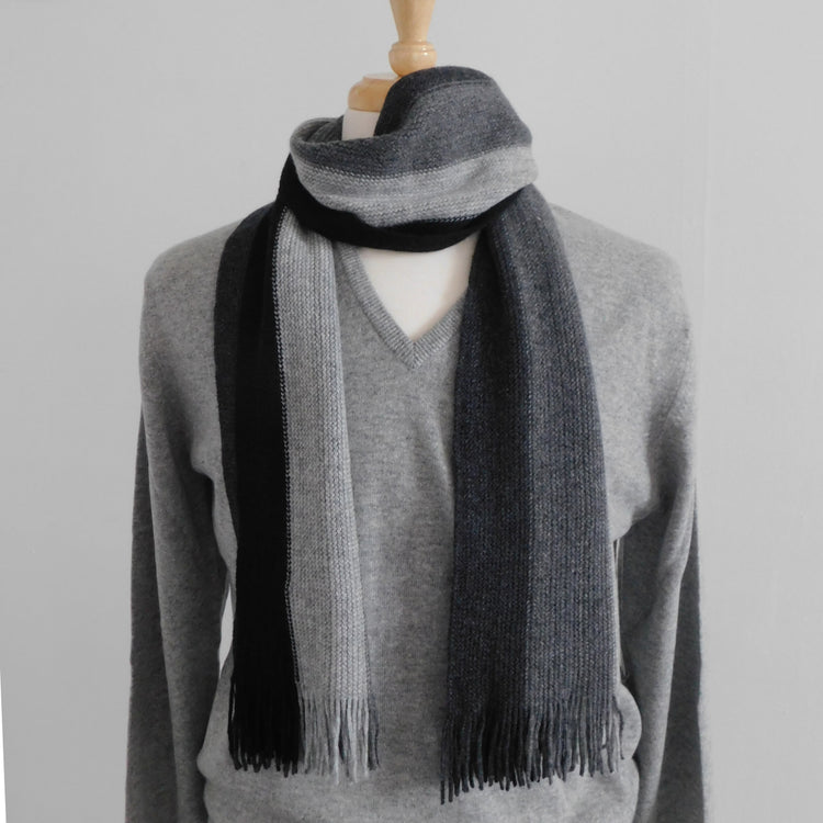 Pure Cashmere Wide Striped Scarf - Hand-crafted in Hawick, Scotland