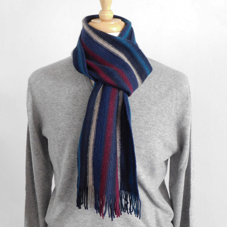 Pure Cashmere Striped Scarf - Knitted in Hawick, Scotland