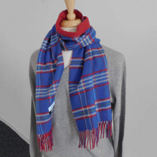 Reversible Pure Cashmere Classic Woven Scarf - Red/Blue - Woven for us in the Scottish Highlands