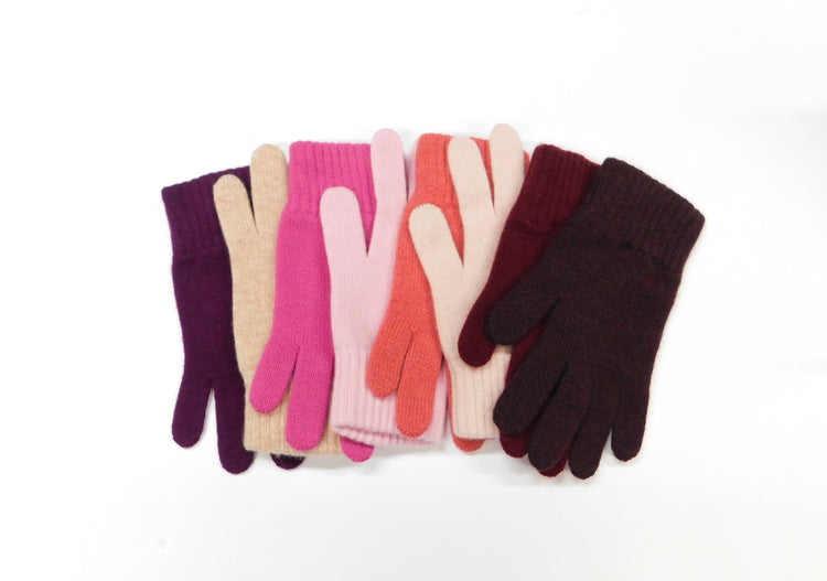 Ladies Pure Cashmere Gloves - Deep Reds and Pinks - Handcrafted in Hawick, Scotland