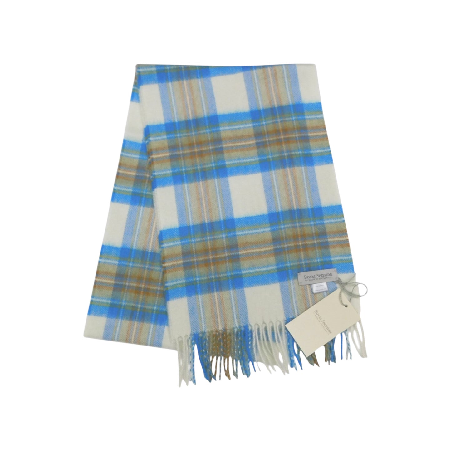 Écharpe à carreaux classique en cachemire pur - Carreaux tartan turquoise - Fabriquée à la main à Elgin, en Écosse