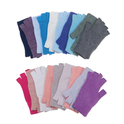 Gants sans doigts en pur cachemire pour femmes - Bleus, gris, noirs et violets - Fabriqués à la main à Hawick, en Écosse