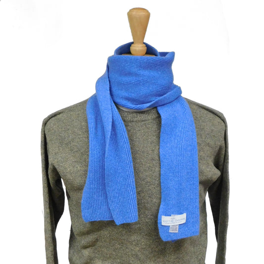 Pure Cashmere Narrow Rib Scarf — Unisex | Handcrafted in Hawick | Black, Greys and Blues