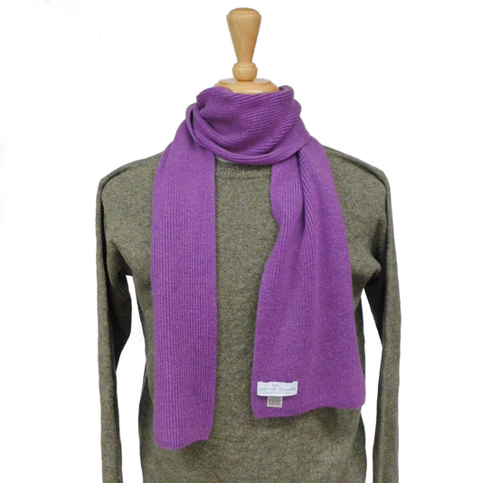 Pure Cashmere Narrow Rib Scarf — Unisex | Handcrafted in Hawick | Reds, Pinks, Lilacs and Oranges