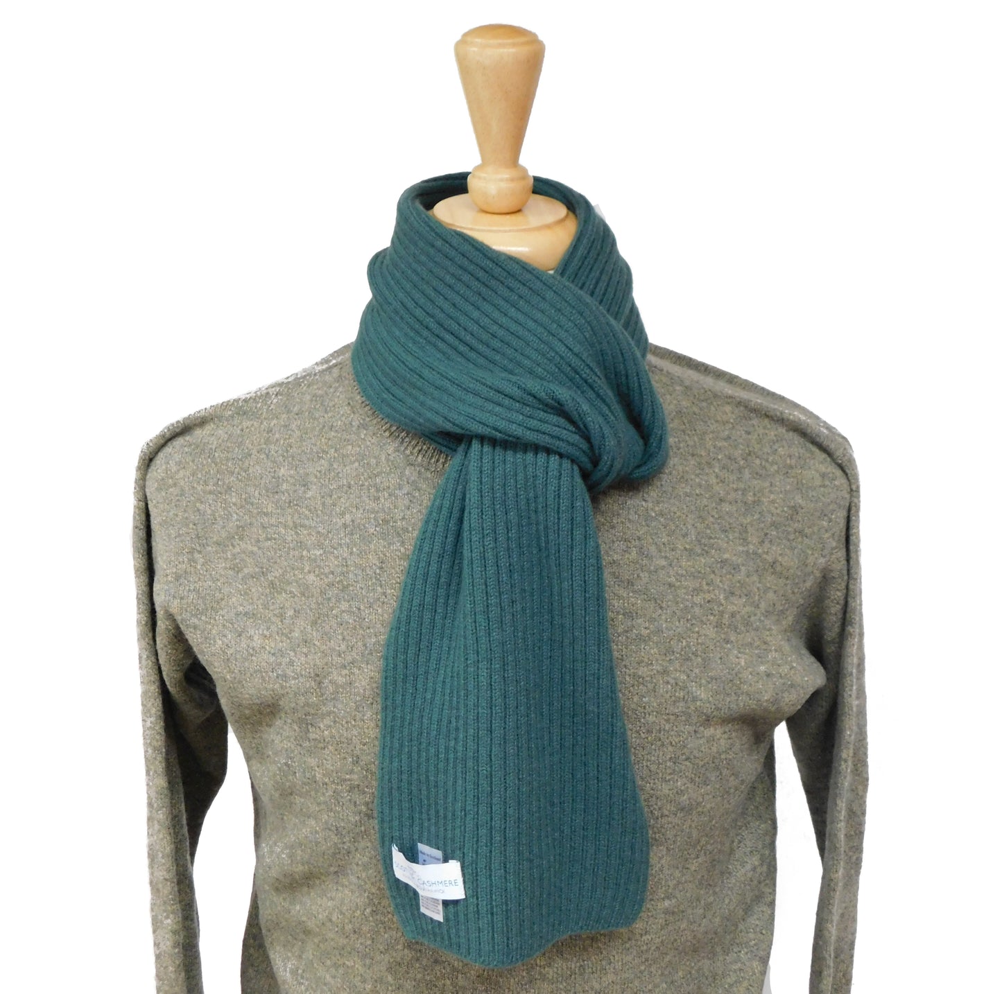Pure Cashmere Ribbed Knit Scarf — Unisex | Handcrafted in Hawick | Greys, Blues and Greens