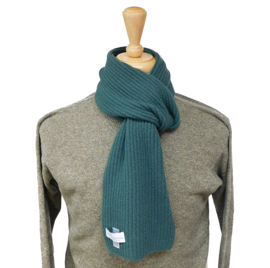 Pure Cashmere Ribbed Knit Scarf — Unisex | Handcrafted in Hawick | Greys, Blues and Greens
