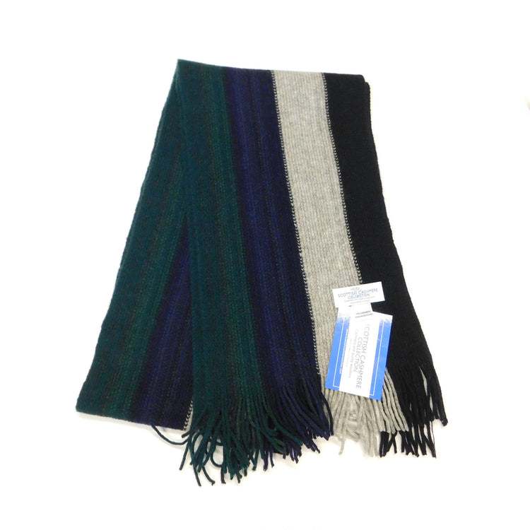 Pure Cashmere Wide Striped Scarf - Hand-crafted in Hawick, Scotland