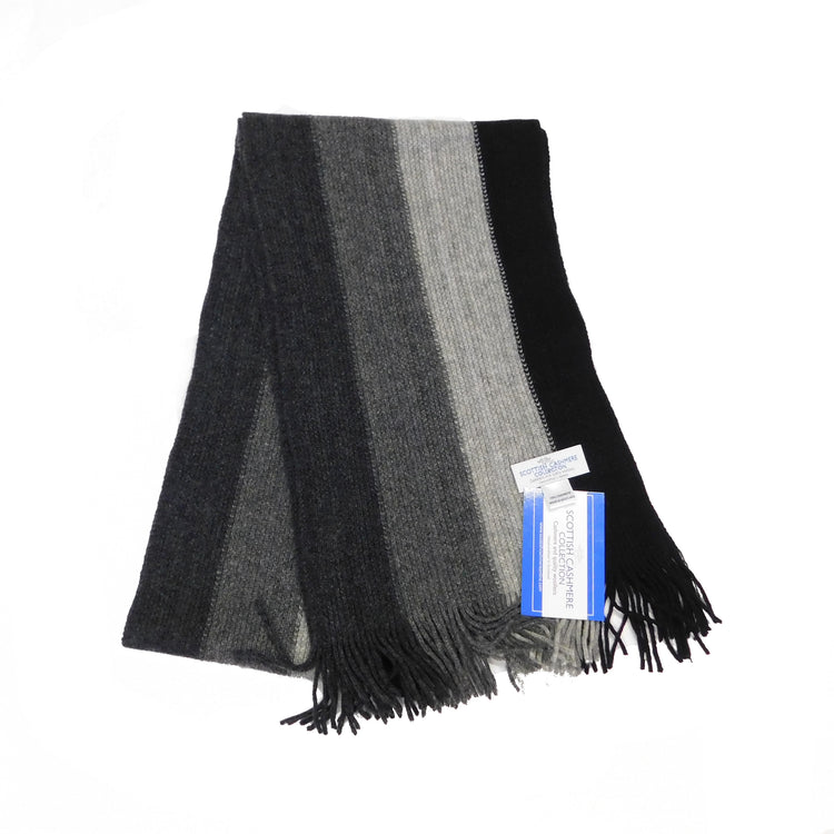 Pure Cashmere Wide Striped Scarf - Hand-crafted in Hawick, Scotland