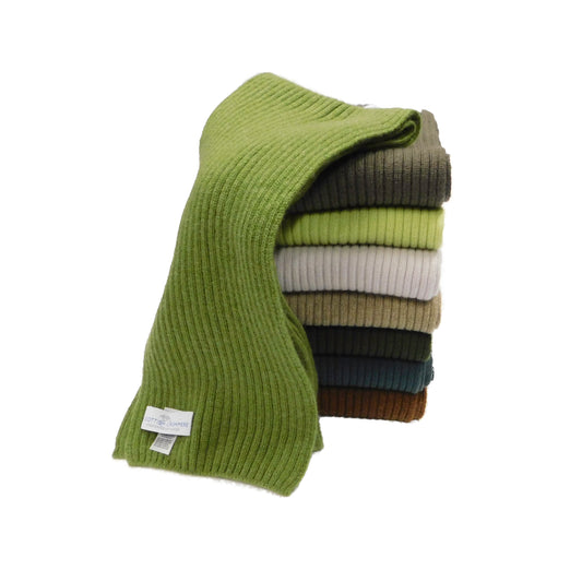 Pure Cashmere Ribbed Scarf - Greens, Browns and Neutral shades - Handcrafted in Hawick, Scotland