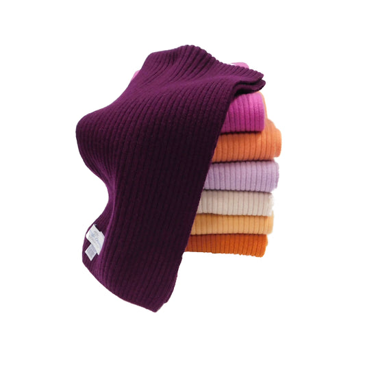 Pure Cashmere Ribbed Scarf - Reds, Pinks, Lilacs and Oranges - Handcrafted in Hawick, Scotland