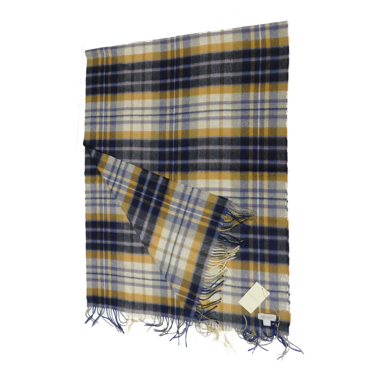 Pure Cashmere Shawl / Stole in a Navy/Grey/Camel Check - The ultimate in luxury - Woven for us in the Scottish Highlands