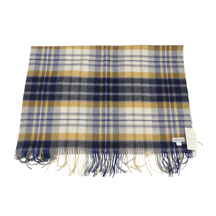 Pure Cashmere Shawl / Stole in a Navy/Grey/Camel Check - The ultimate in luxury - Woven for us in the Scottish Highlands