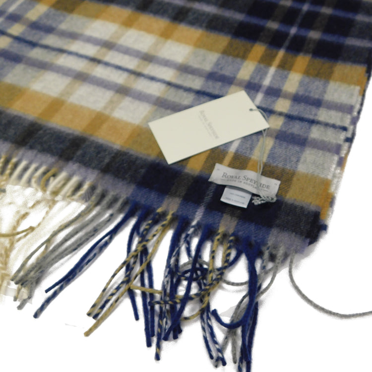 Pure Cashmere Shawl / Stole in a Navy/Grey/Camel Check - The ultimate in luxury - Woven for us in the Scottish Highlands