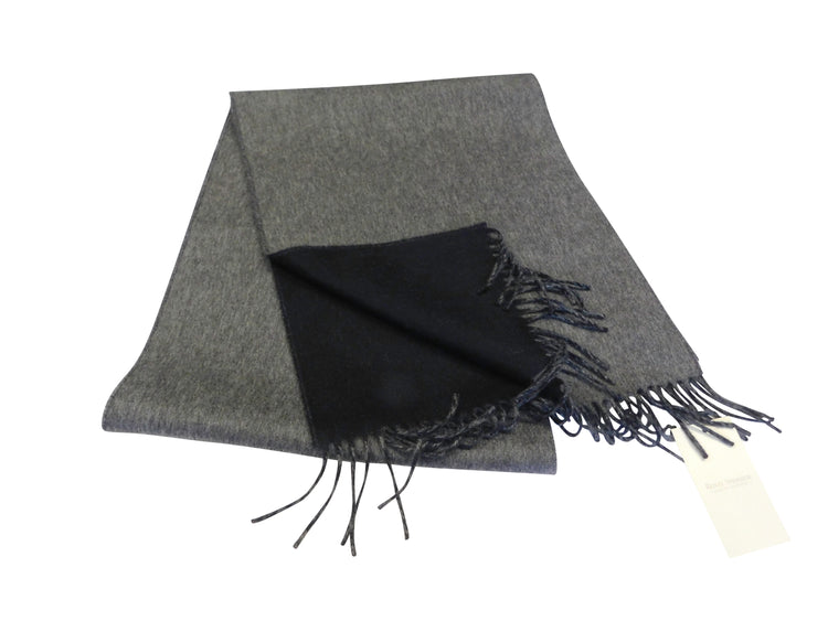 Écharpe tissée classique en pur cachemire réversible - Noir et gris - Fabriquée à Elgin, en Écosse