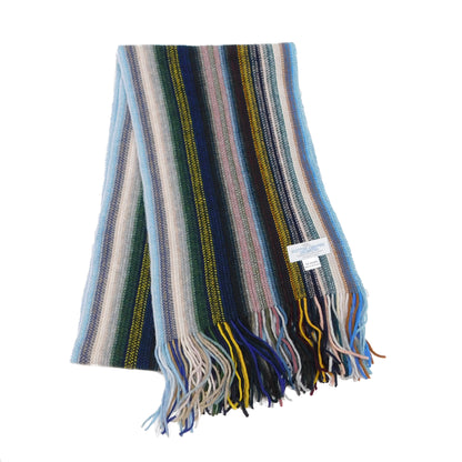 Cashmere striped scarf with fringes on a white background