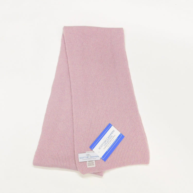 Pure Cashmere Scarf with a narrow rib - Reds, Pinks and Oranges -  Handcrafted in Hawick, Scotland