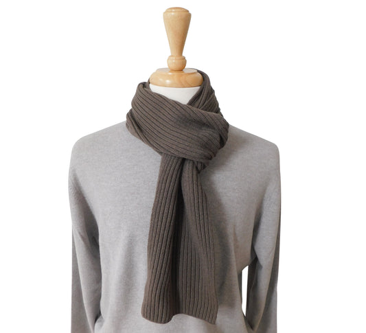 Pure Cashmere Ribbed Scarf - Greens, Browns and Neutral shades - Handcrafted in Hawick, Scotland