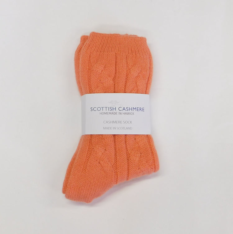 Ladies Pure Cashmere Cable Knit Bed Socks - Handcrafted in Hawick, Scotland