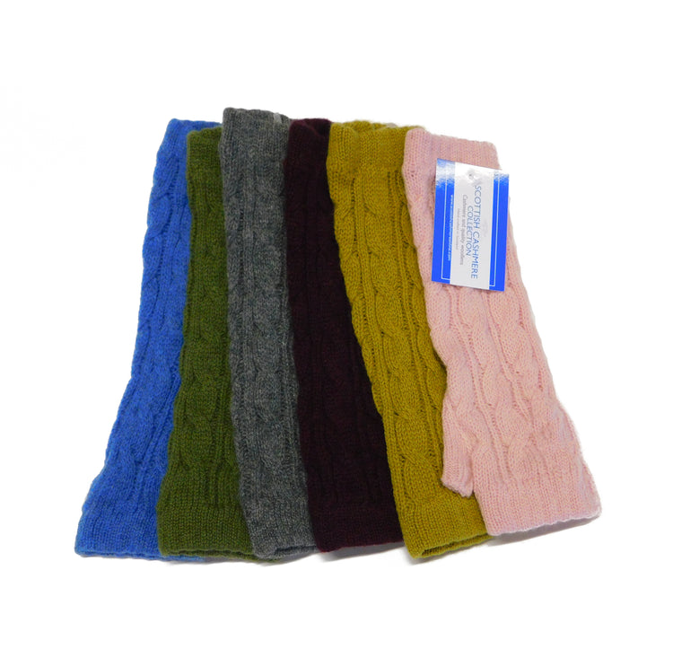 Ladies Pure Cashmere Cable Wristwarmers Longer style with separate thumb - Hand-crafted in Hawick, Scotland