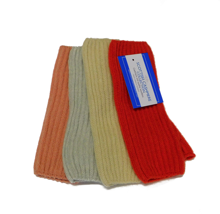 Ladies Pure Cashmere Ribbed Wristwarmers with separate thumb - Hand-crafted in Hawick, Scotland