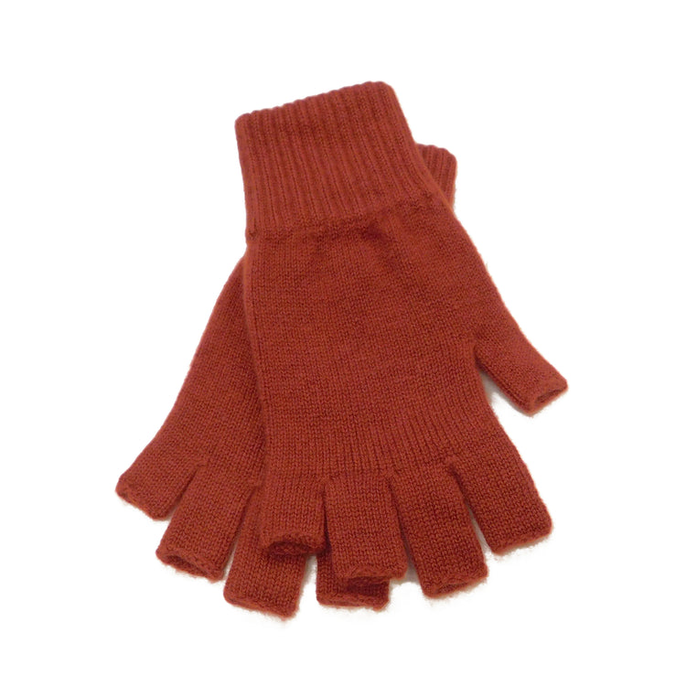 Fingerlose Damenhandschuhe aus reinem Kaschmir – Rot, Rosa, Orange und Weiß – handgefertigt in Hawick, Schottland