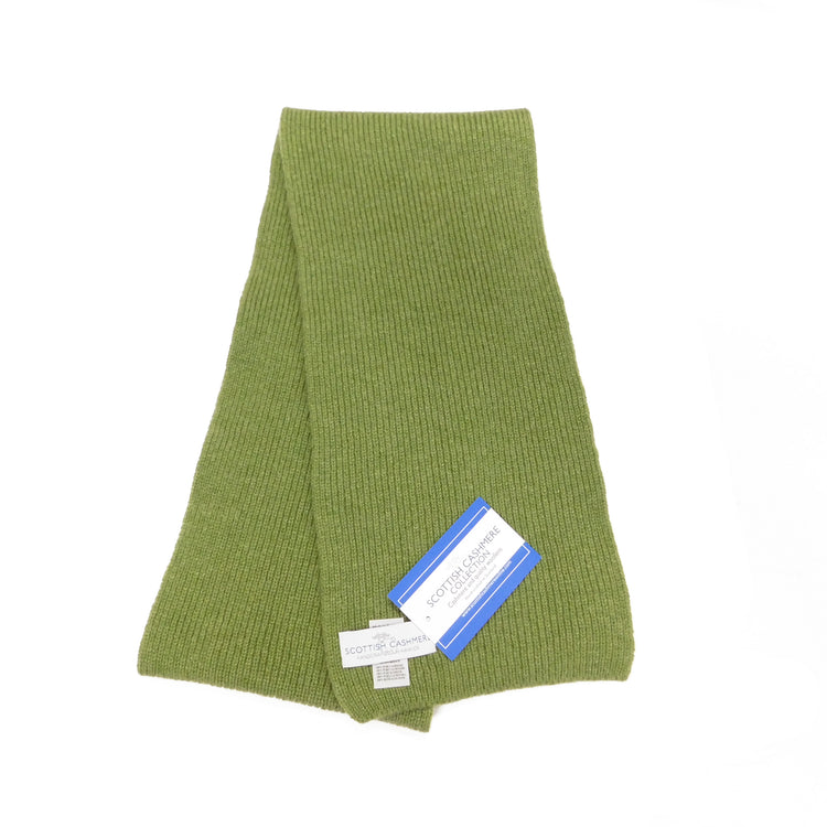 Pure Cashmere Scarf with a narrow rib - Greens, Browns and Neutrals -  Handcrafted in Hawick, Scotland