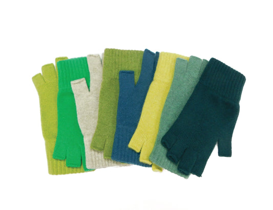 Ladies Pure Cashmere Fingerless Gloves - Greens - Handcrafted in Hawick, Scotland