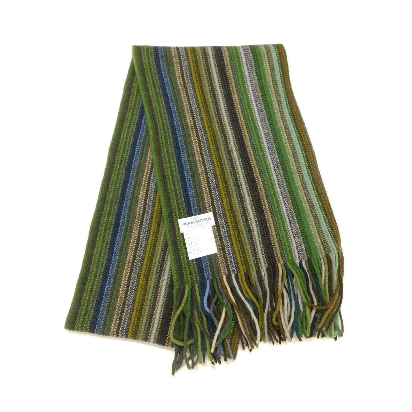 Écharpe à rayures, rayures multicolores en laine d'agneau - Tricoté chaîne à Hawick, en Écosse