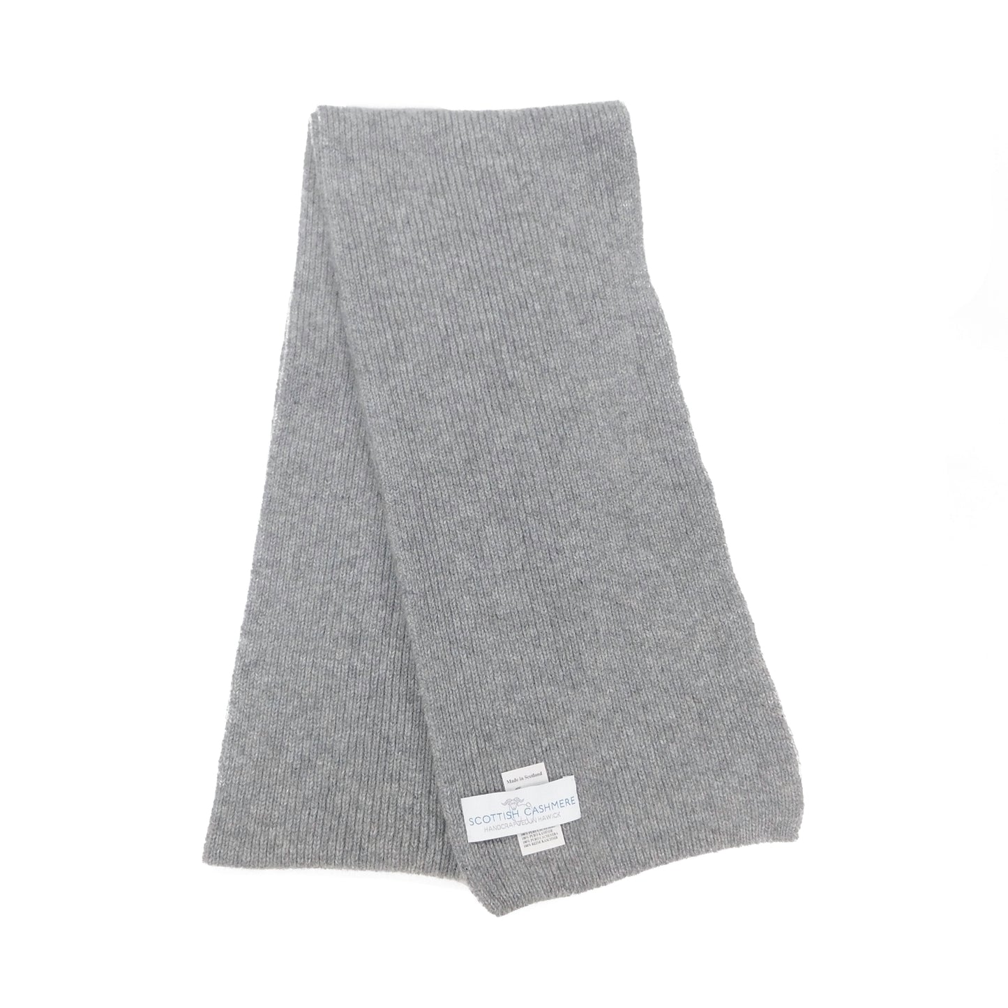 Pure Cashmere Scarf with a narrow rib  - Black, Greys, Blues and Yellow Shades - Handknitted by us in Hawick, Scotland