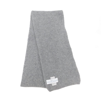 Pure Cashmere Scarf with a narrow rib  - Black, Greys, Blues and Yellow Shades - Handknitted by us in Hawick, Scotland