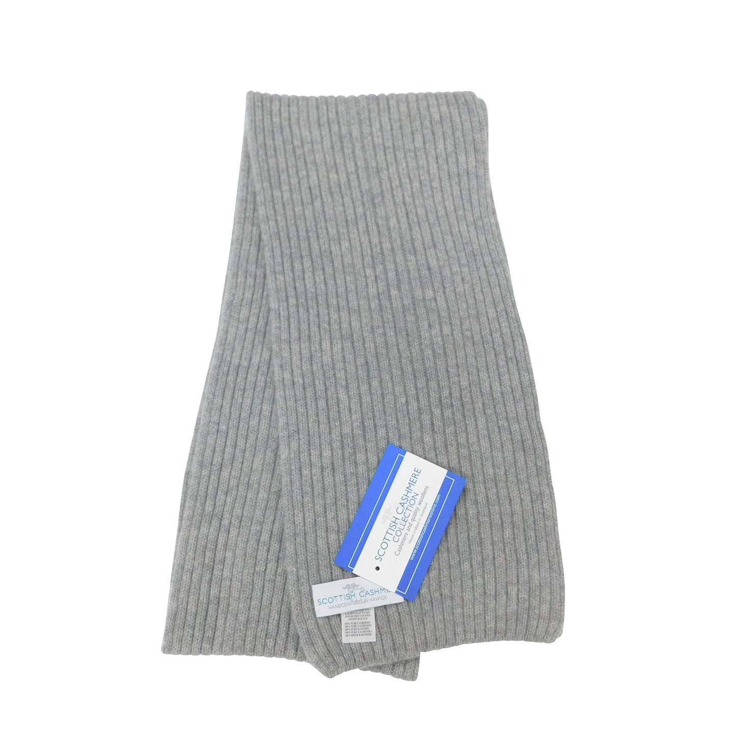 Pure Cashmere Ribbed Knit Scarf — Unisex | Handcrafted in Hawick | Greys, Blues and Greens