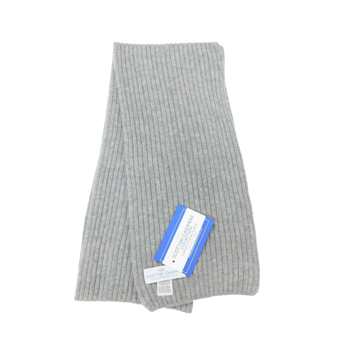 Pure Cashmere Ribbed Knit Scarf — Unisex | Handcrafted in Hawick | Greys, Blues and Greens