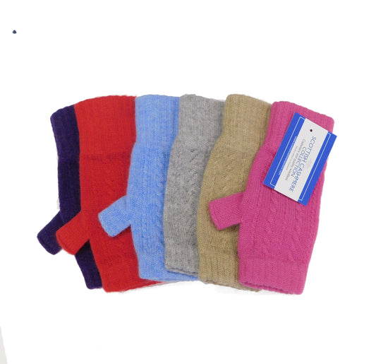 Ladies Pure Cashmere Fine Cable Wristwarmers with separate thumb - Hand-crafted in Hawick, Scotland