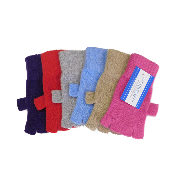 Ladies Pure Cashmere Fingerless Gloves with Cable Design - Handcrafted in Hawick, Scotland