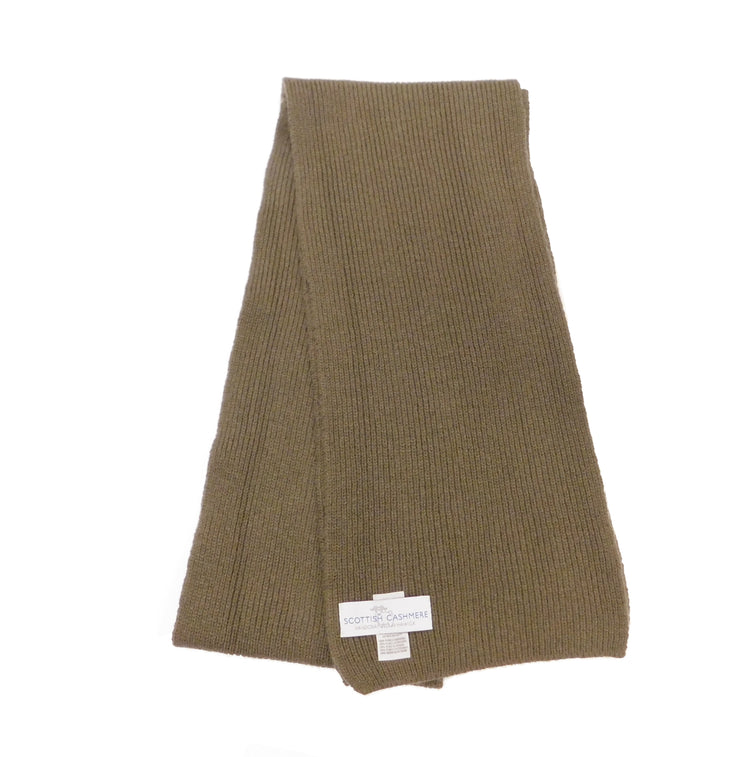 Pure Cashmere Scarf with a narrow rib - Greens, Browns and Neutrals -  Handcrafted in Hawick, Scotland