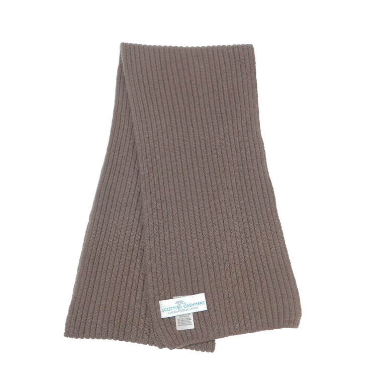 Pure Cashmere Ribbed Scarf - Greens, Browns and Neutral shades - Handcrafted in Hawick, Scotland