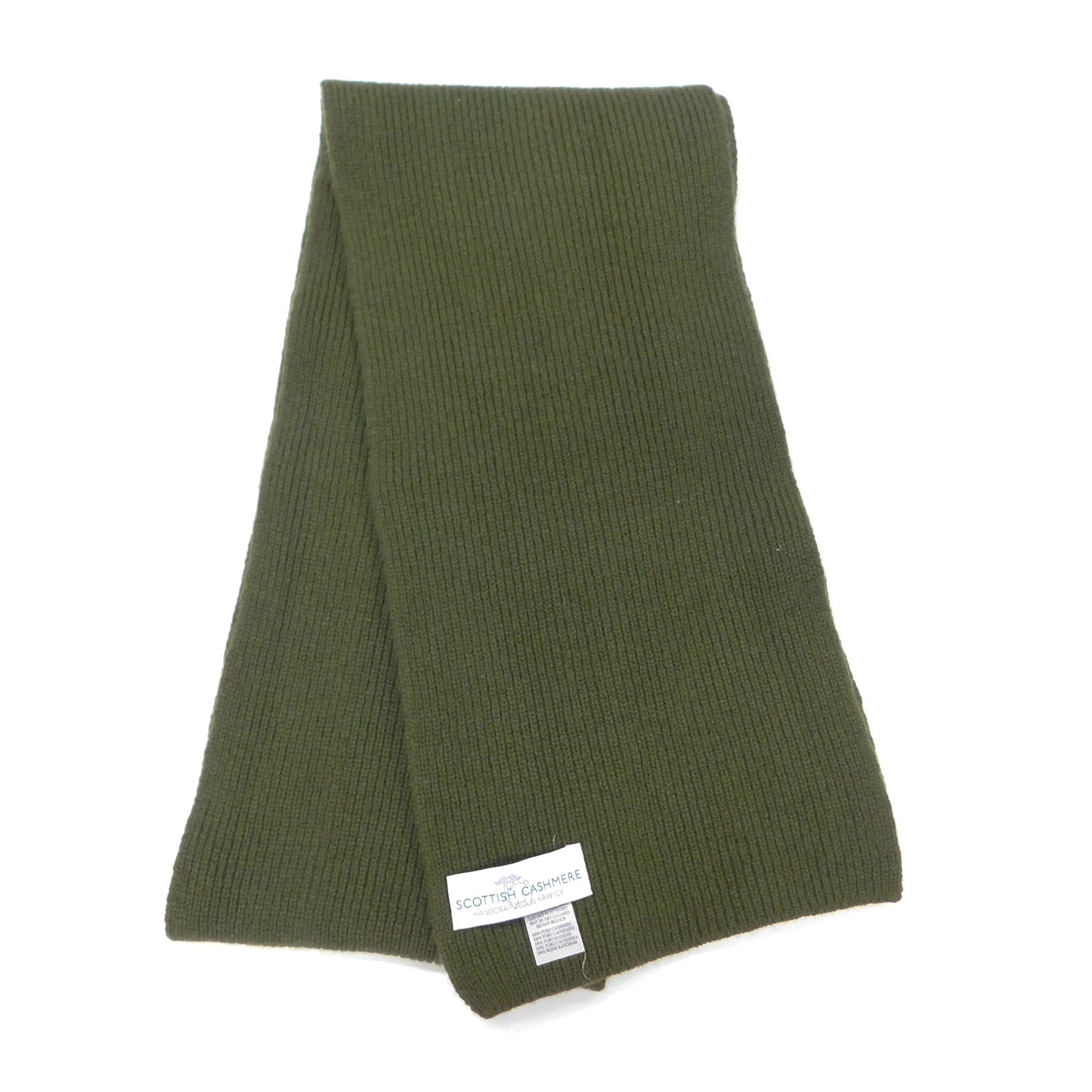 Pure Cashmere Narrow Rib Scarf — Unisex | Handcrafted in Hawick | Greens, Browns, Yellows and Neutrals