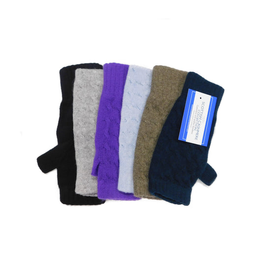 Ladies Pure Cashmere Long Cable Wristwarmers with separate thumb - Hand-crafted in Hawick, Scotland