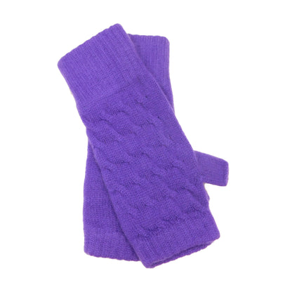 Ladies Pure Cashmere Long Cable Wristwarmers with separate thumb - Hand-crafted in Hawick, Scotland
