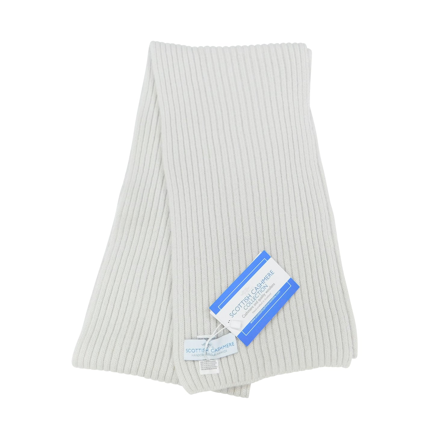 Pure Cashmere Ribbed Knit Scarf — Unisex | Handcrafted in Hawick | Greys, Blues and Greens