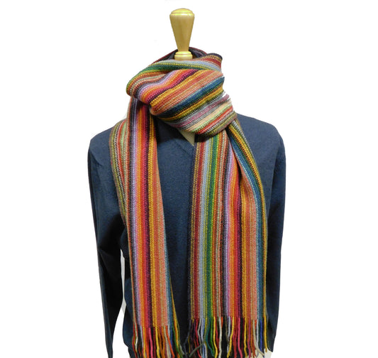 Stripe Scarf, Lambswool Multi-Coloured stripe - Warpknitted in Hawick, Scotland
