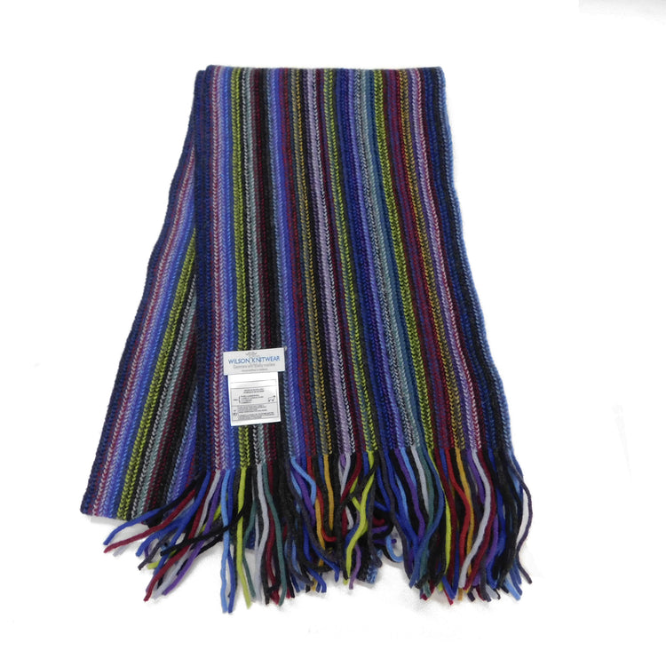 Écharpe à rayures, rayures multicolores en laine d'agneau - Tricoté chaîne à Hawick, en Écosse