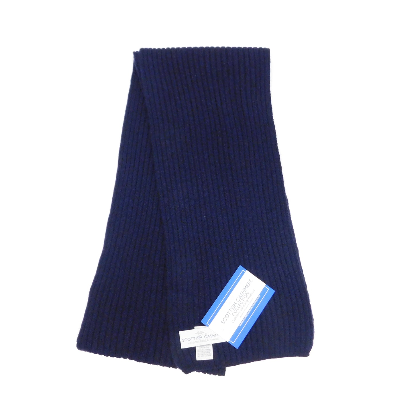 Pure Cashmere Ribbed Knit Scarf — Unisex | Handcrafted in Hawick | Greys, Blues and Greens