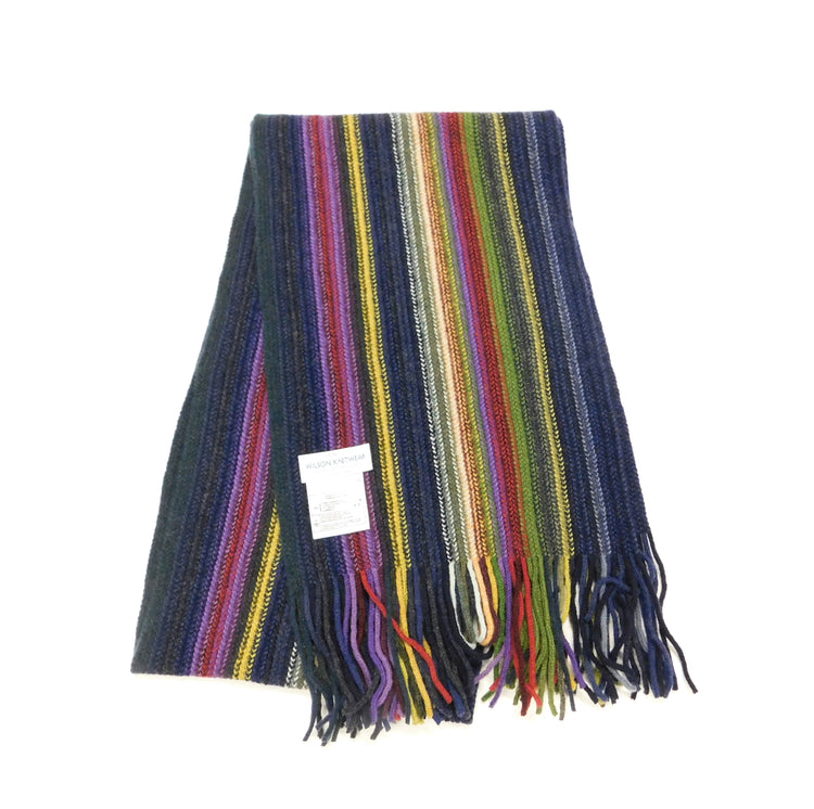 Écharpe à rayures, rayures multicolores en laine d'agneau - Tricoté chaîne à Hawick, en Écosse