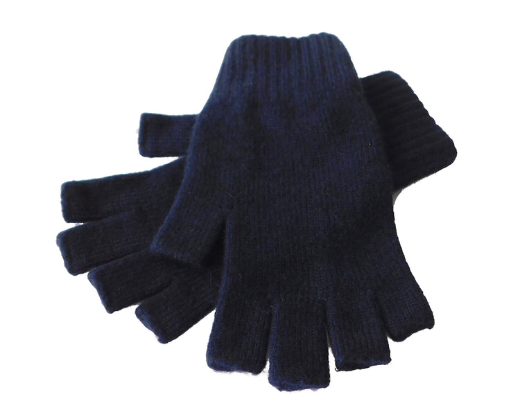 Fingerlose Damenhandschuhe aus reinem Kaschmir – Blau, Grau, Schwarz und Lila – handgefertigt in Hawick, Schottland