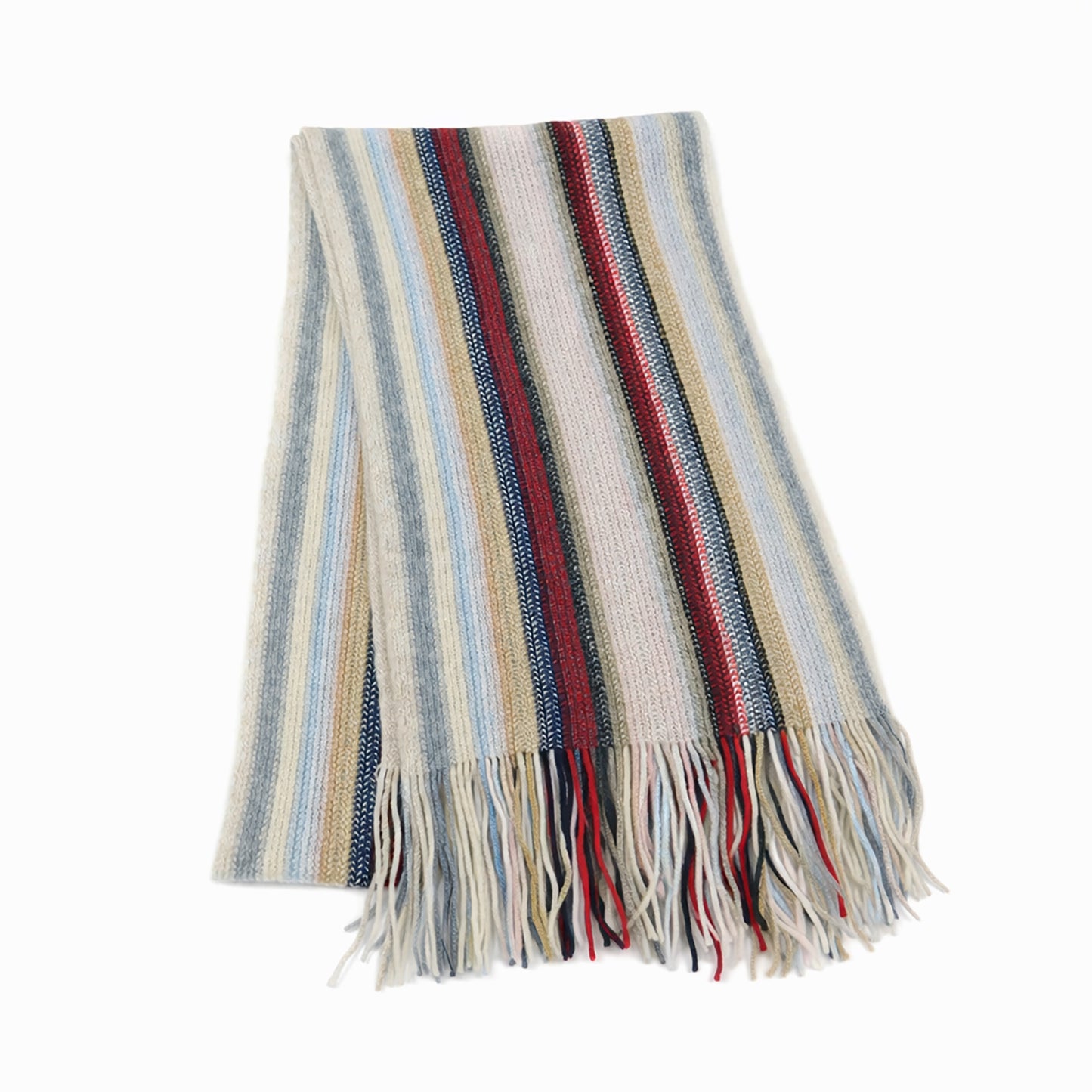 cashmere Striped scarf with fringes on a white background