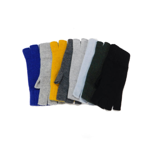 Ladies Pure Cashmere Fingerless Gloves with Keystone Thumb  - Greys, Blues and Greens - Handcrafted in Hawick, Scotland