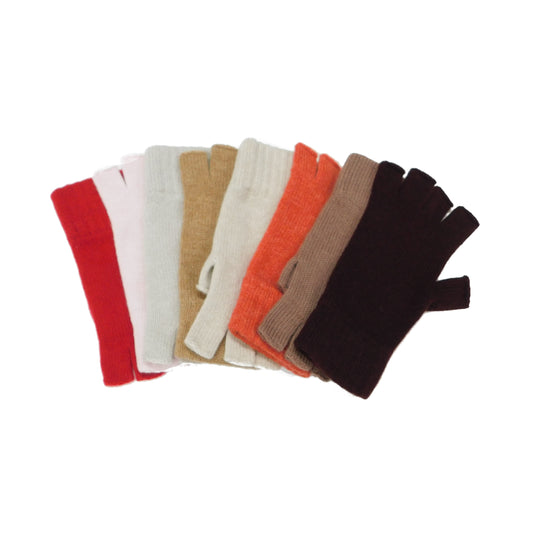 Ladies Pure Cashmere Fingerless Gloves with Keystone Thumb  - Reds, Oranges, and Neutrals - Handcrafted in Hawick, Scotland