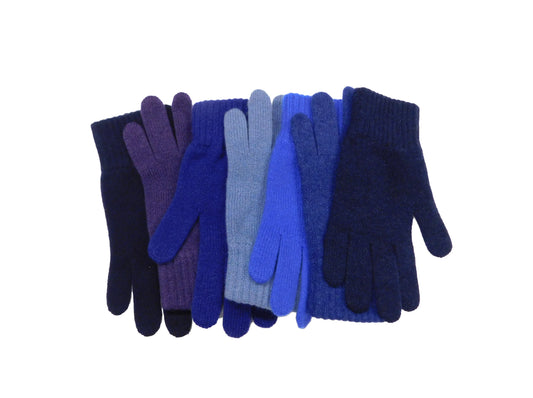 Ladies Pure Cashmere Gloves - Black, Blues and Purples - Handcrafted in Hawick, Scotland