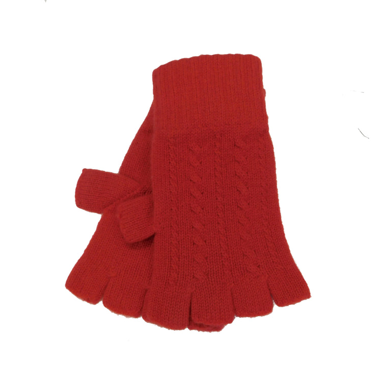 Ladies Pure Cashmere Fingerless Gloves with Cable Design - Handcrafted in Hawick, Scotland